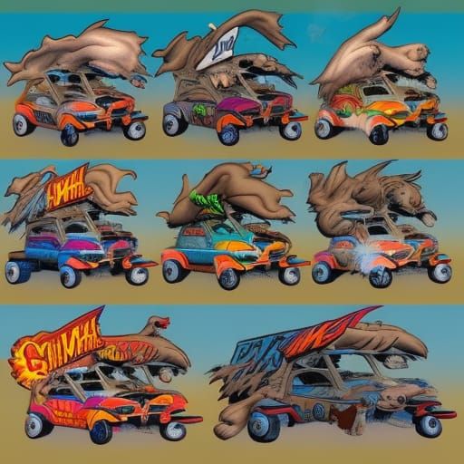 Cartoon Dogs Demolition Derby in Comic Book Style