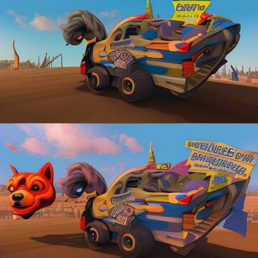 Cartoon Dogs Demolition Derby in Comic Book Art