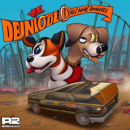 Cartoon Dogs Demolition Derby in Comic Book Art Style