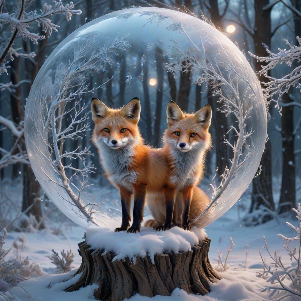 Ethereal Winter Night Scene in Holographic Style