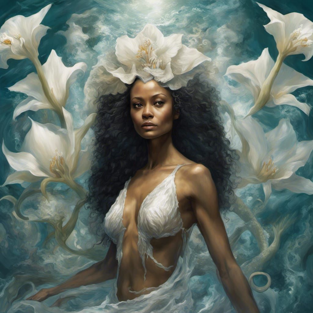 Haitian Mermaid Goddess Portrait in Artgerm Style