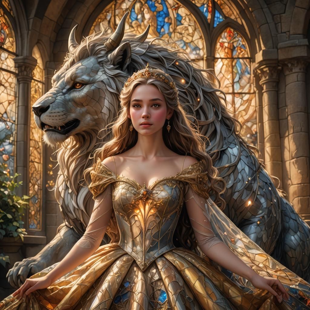 Enchanted Princess and Beast in Fantasy Art Style