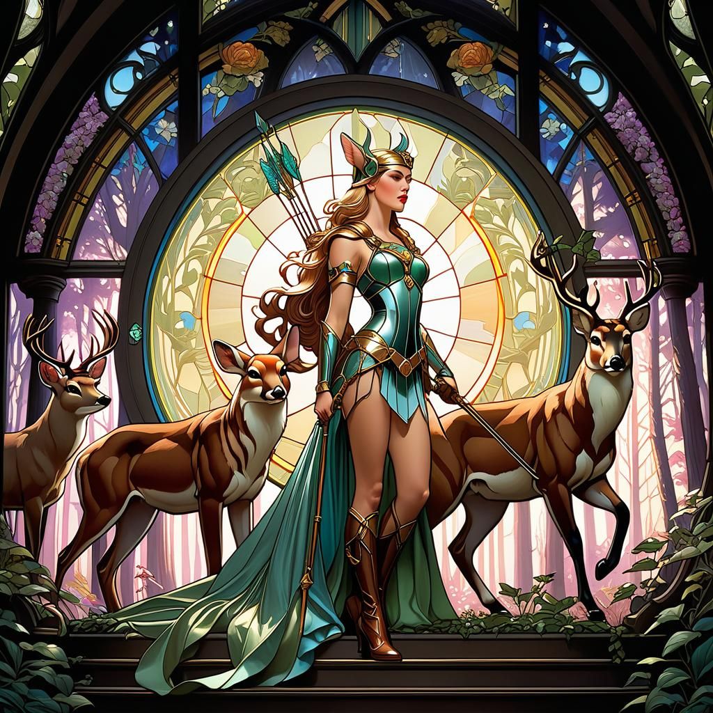 Artemis the Huntress with forest animals