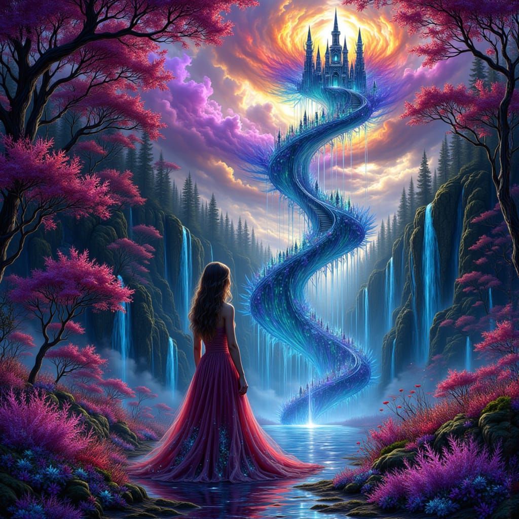 Rainbow Forest with Tornado Staircase to Castle