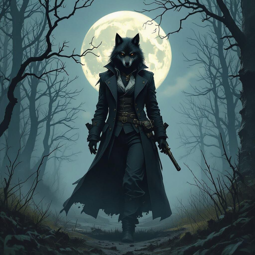 Werewolf Warlock in Moonlit Forest, Dark Mysticism