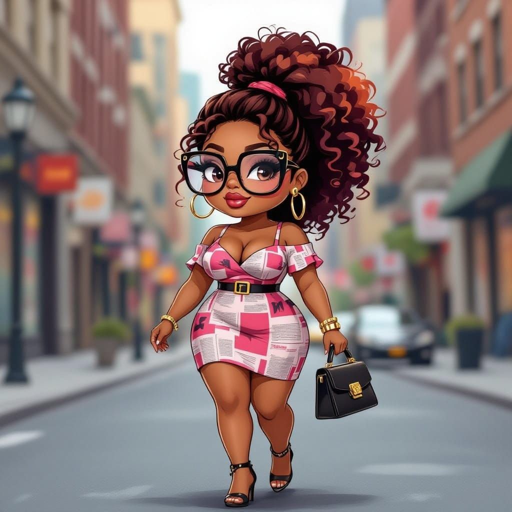 Stylish Chibi Woman Walks Confidently in the City