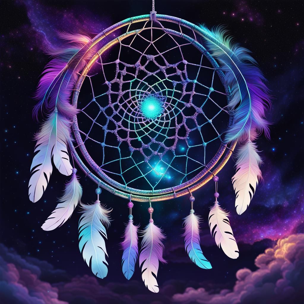 Dreamcatcher in Starry Night Sky, Holographic Art