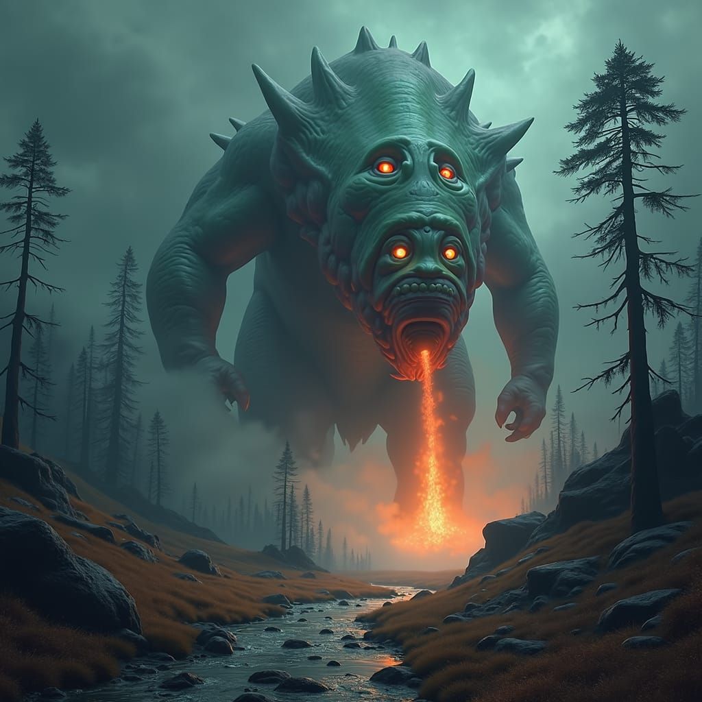 Whimsical Creature in Mystical Forest Landscape