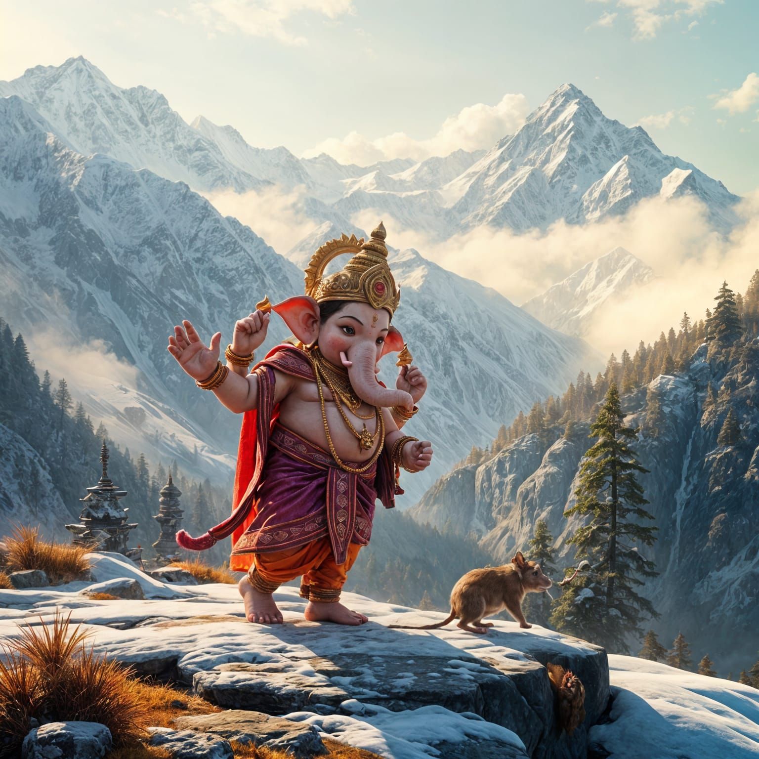 Serene Ganesha Hike Through Majestic Himalayas with Faithful...