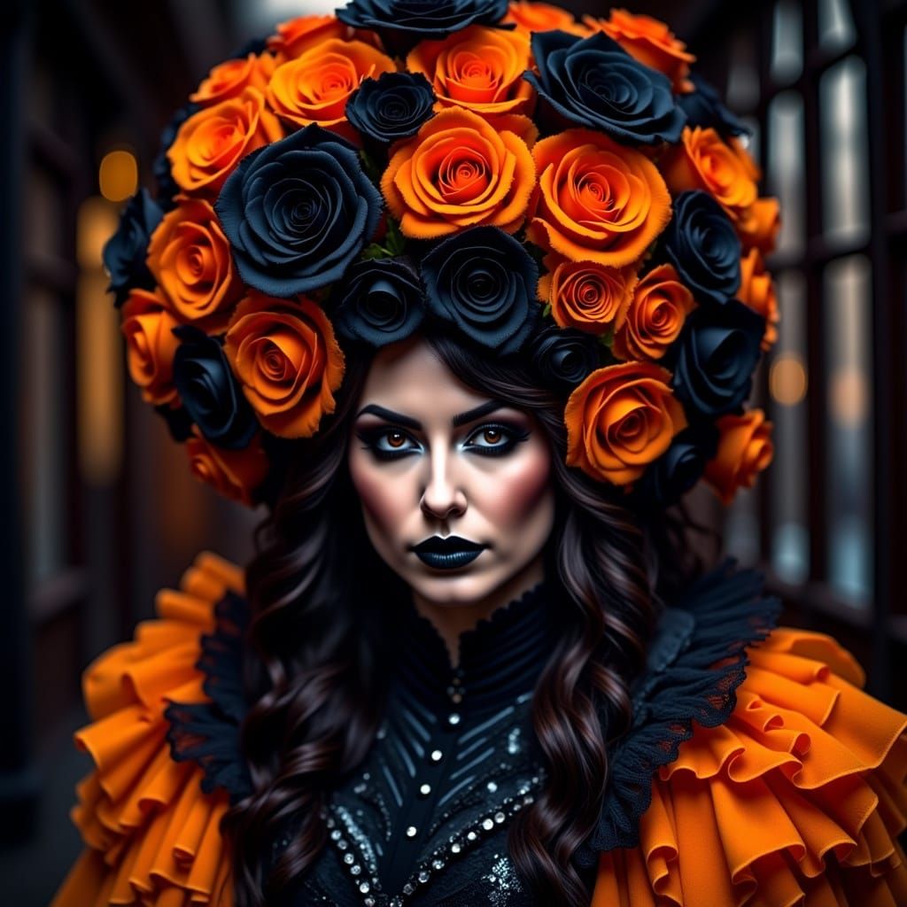 Eye-Catching Gothic Costume in Black and Orange