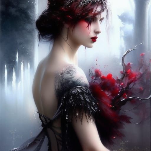 Gothic Ana de Armas as Watercolor Snow Beauty