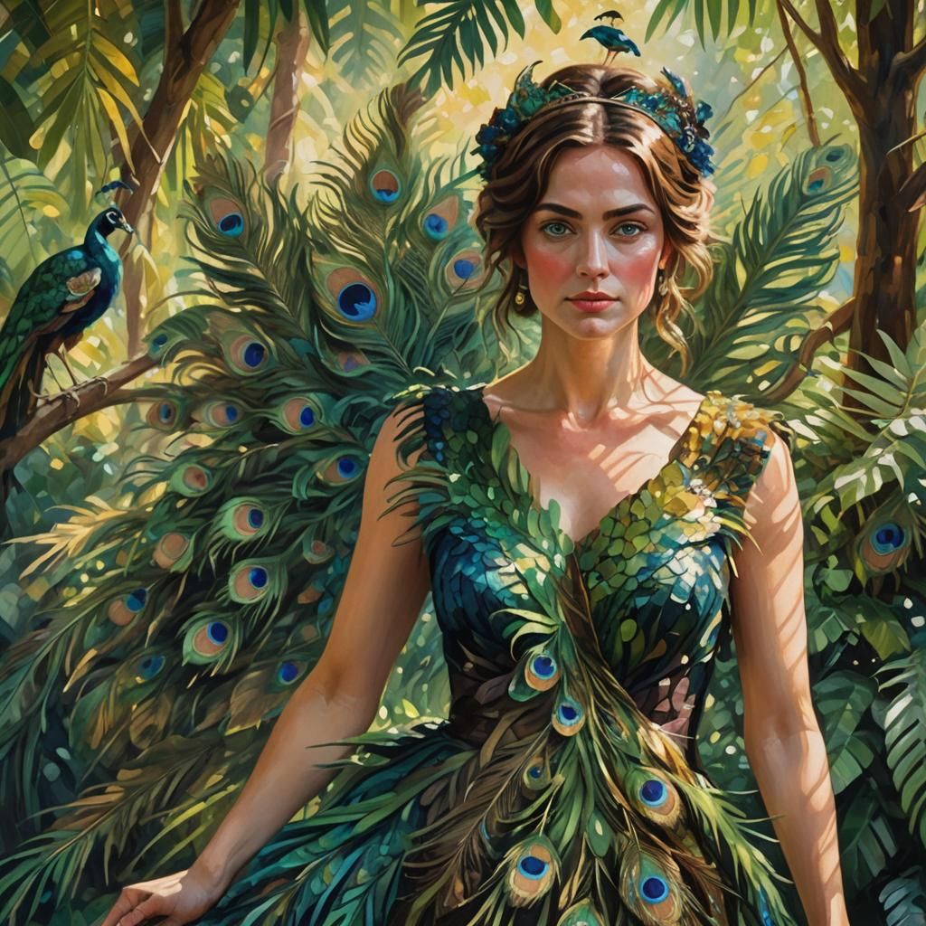 Peacock Dress in Impressionist Oil Painting