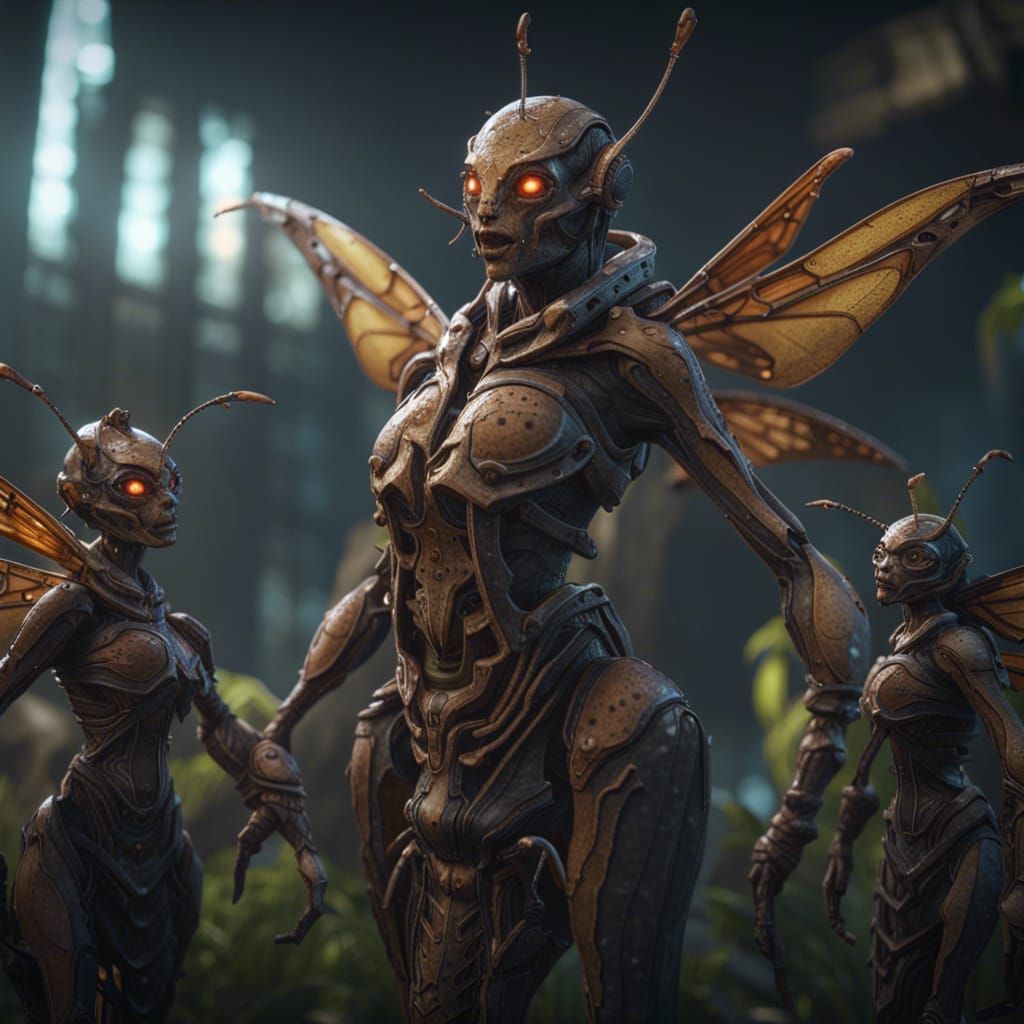 Insect Queen Mother Surrounded by Young: 3D Render