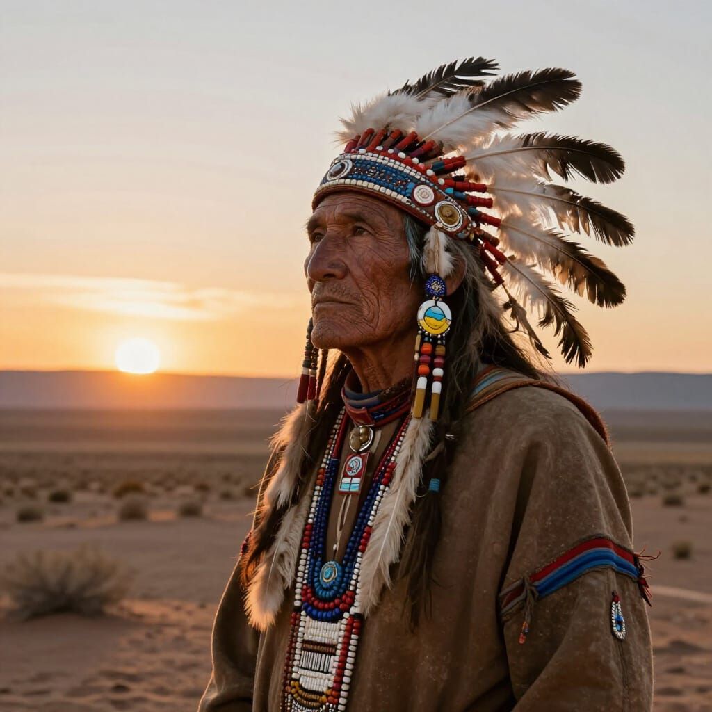 Hopi Chief in Traditional Attire at Dawn
