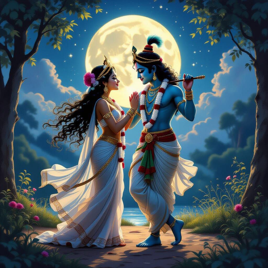 Radha and Krishna: Eternal Love in Moonlight