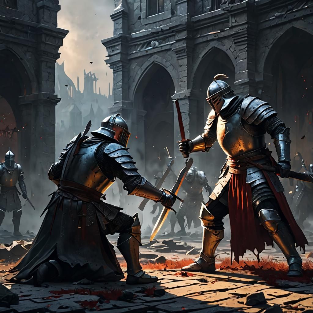 Epic Knight Battle: Detailed Cel-Shaded Digital Art