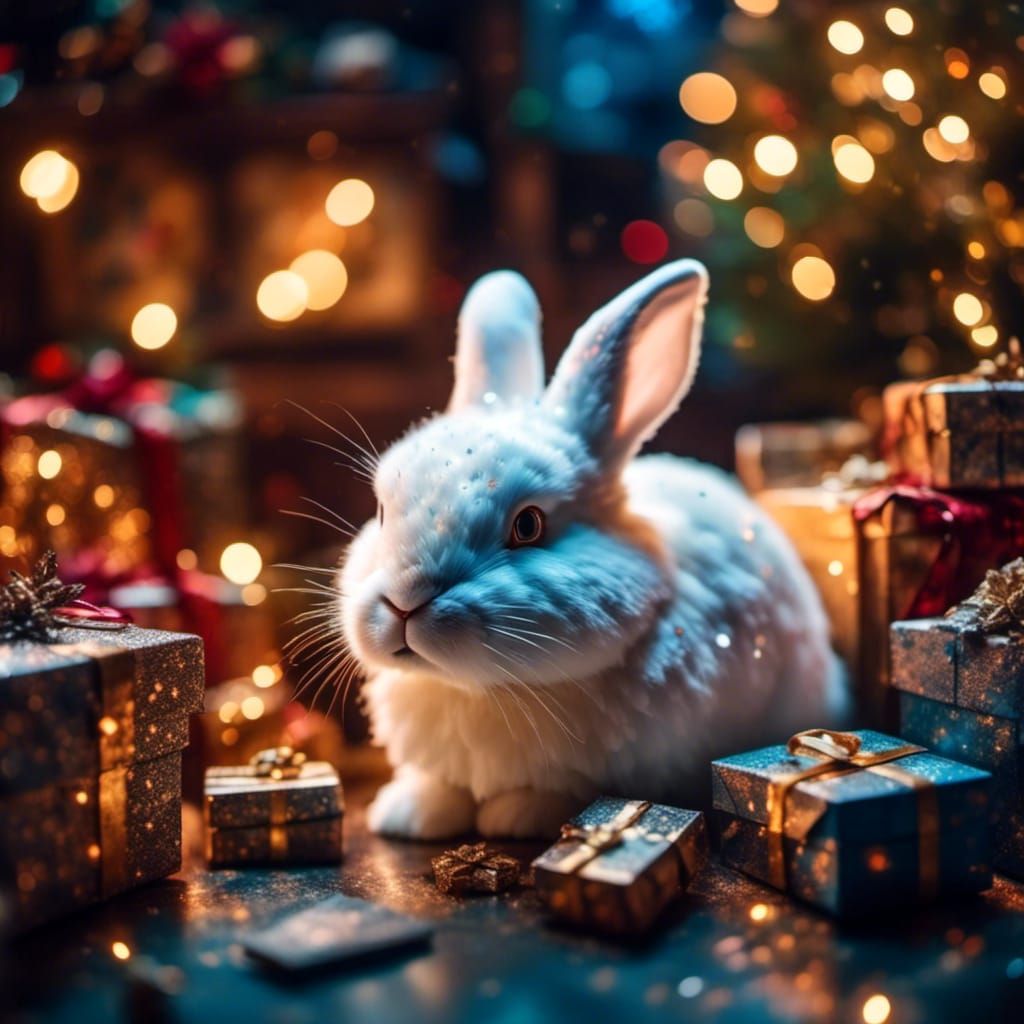 Glittering Christmas Rabbit in Magical Setting