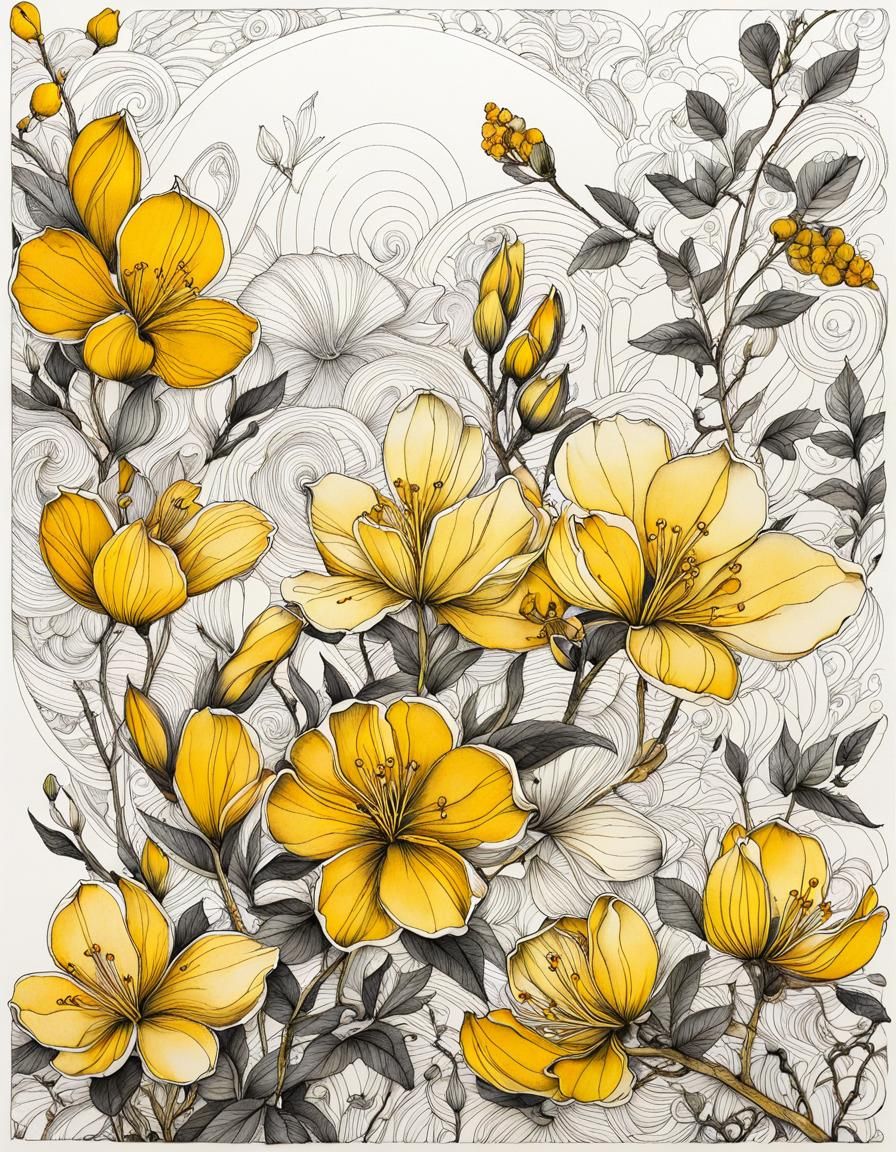 Vintage Botanical Ink Drawing with Entangled Flourishes