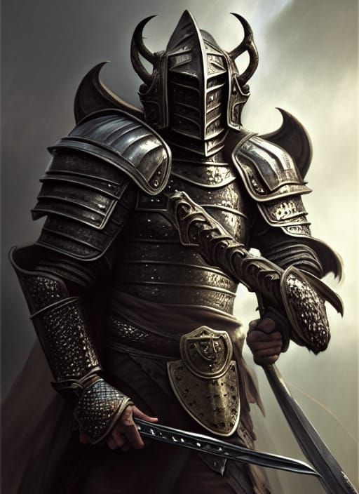 Dragonborn Knight Portrait in Art Nouveau Style