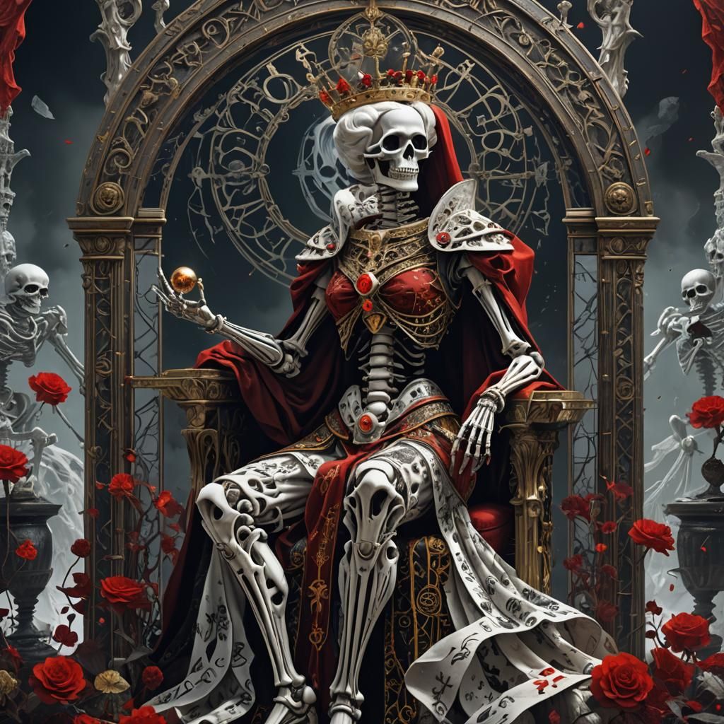 Skeleton Queen Tarot Card in Dark Fantasy Style