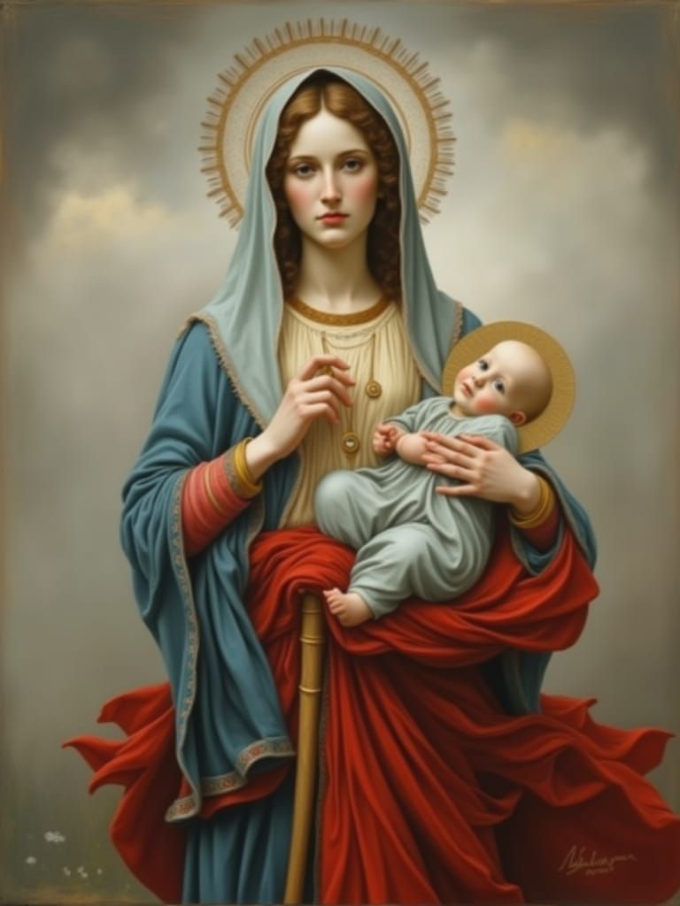 Mary's Evil Eye Protection Portrait in Fra Angelico Style