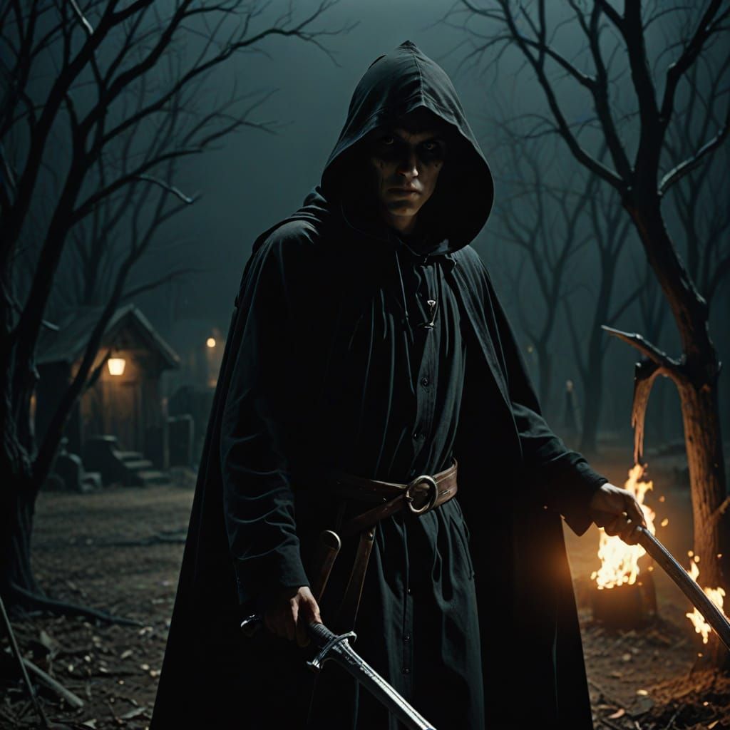 Child Grim Reaper in Film Noir Style