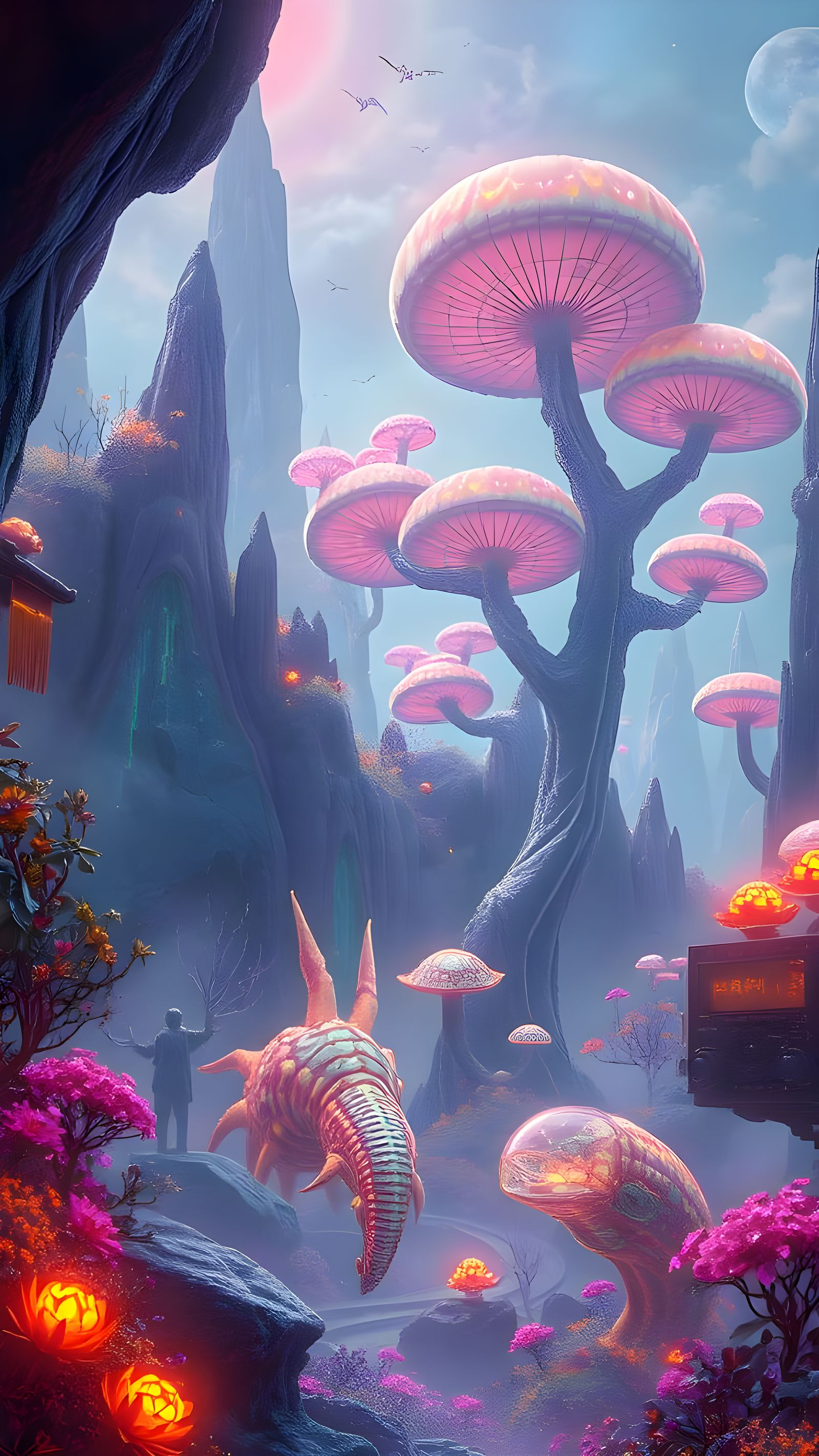 Exotic Alien Landscape with Bizarre Wildlife