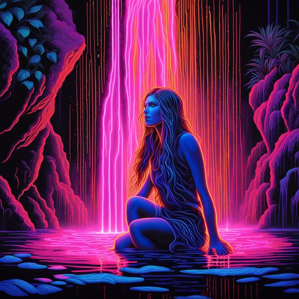 Neon Waterfall Girl: A Black Light Fantasy