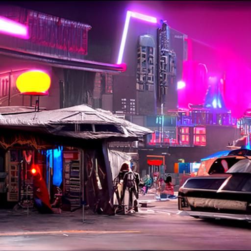 Neon City Slum Nightlife in Cyberpunk Style