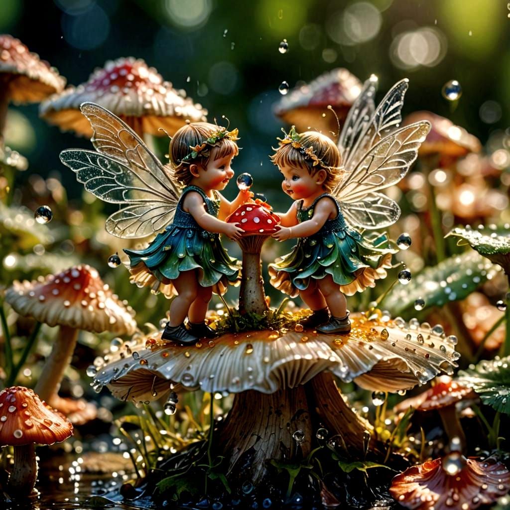 Detailed Macro Photograph of Dancing Baby Fairies