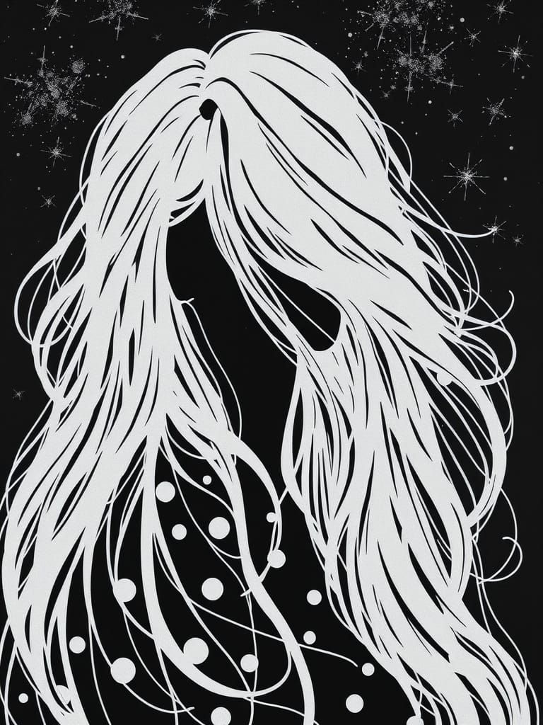 Polka Dot Woman in Black Felt Painting Style