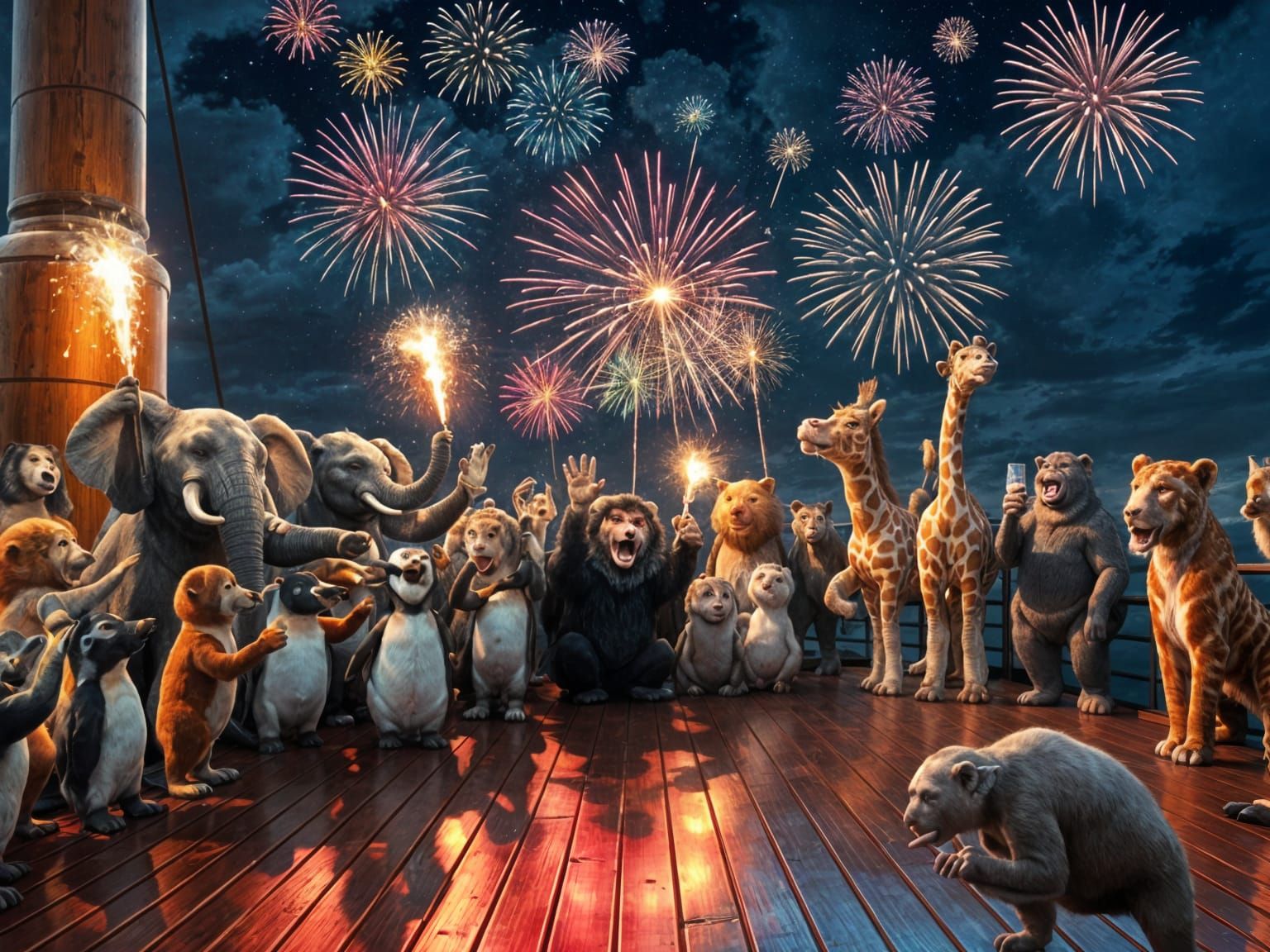 Animals Celebrate New Year's Eve on Noah's Ark