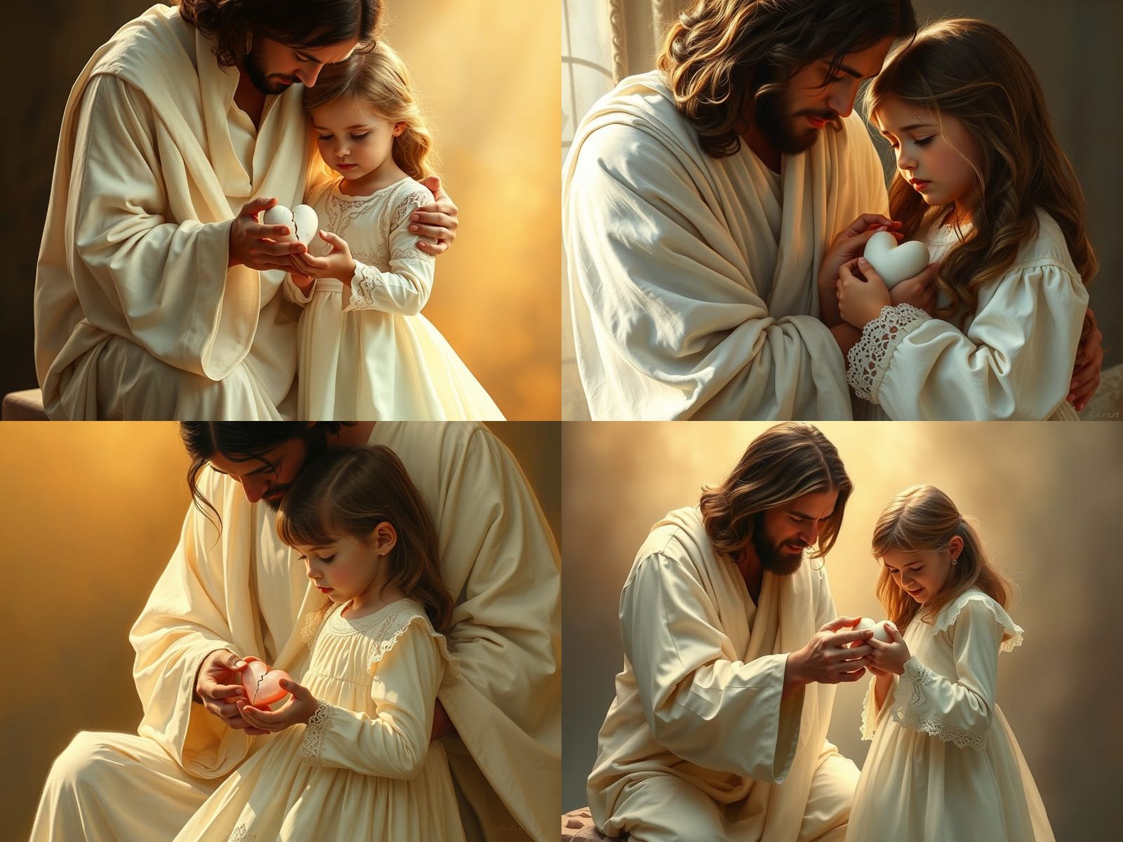 Jesus Comforts Girl with Broken Heart: Oil Painting