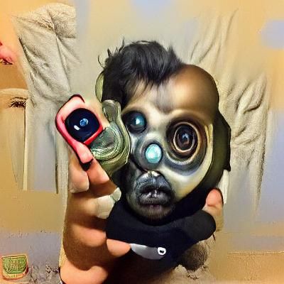 Hyper-Realistic Baby Zombie Selfie with Gas Mask
