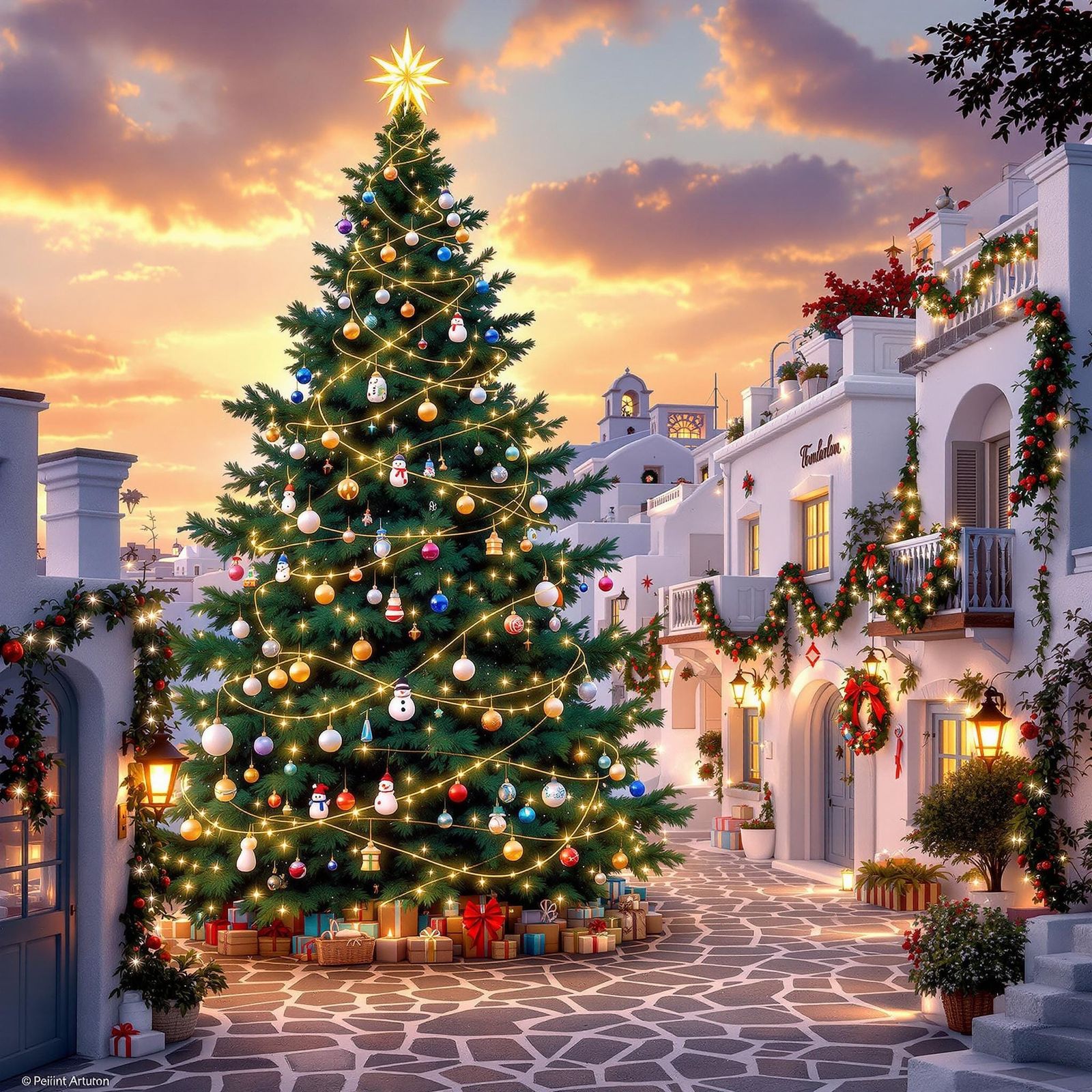 Whitewashed Greek Villages at Christmas