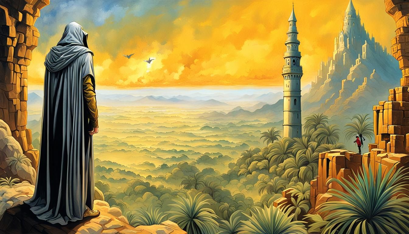 Arabian Minaret and Knight in Roger Dean Style