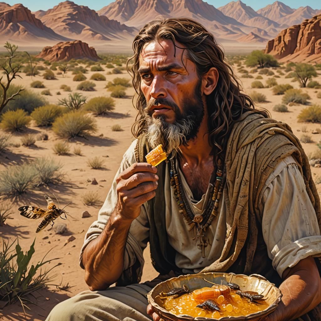 John the Baptist Eating Locusts: Hyperrealistic Concept Art