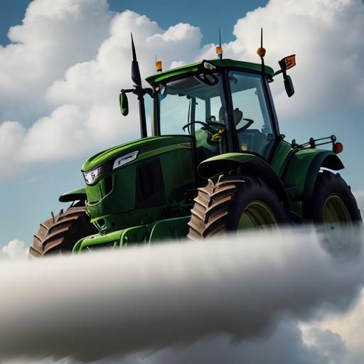 Flying John Deere Tractor Mowing Clouds