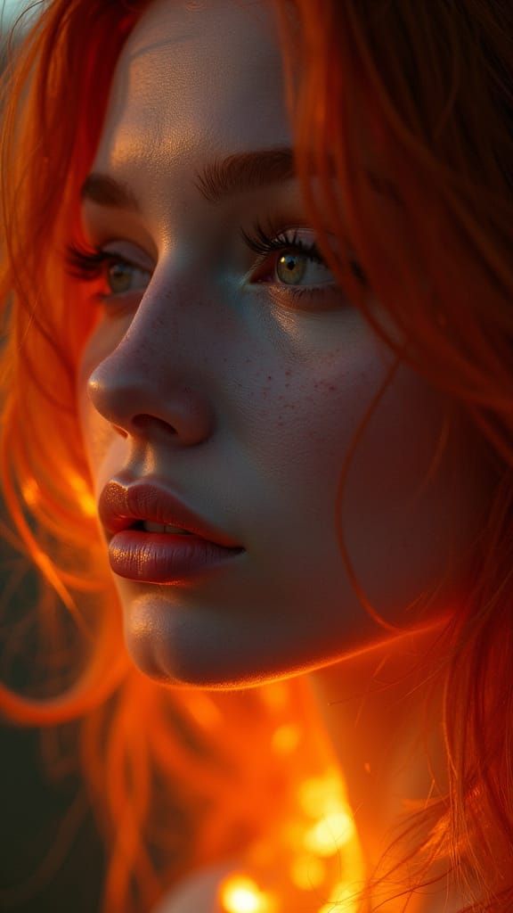 Fiery-Haired Muse Portrait in Cinematic Surrealism