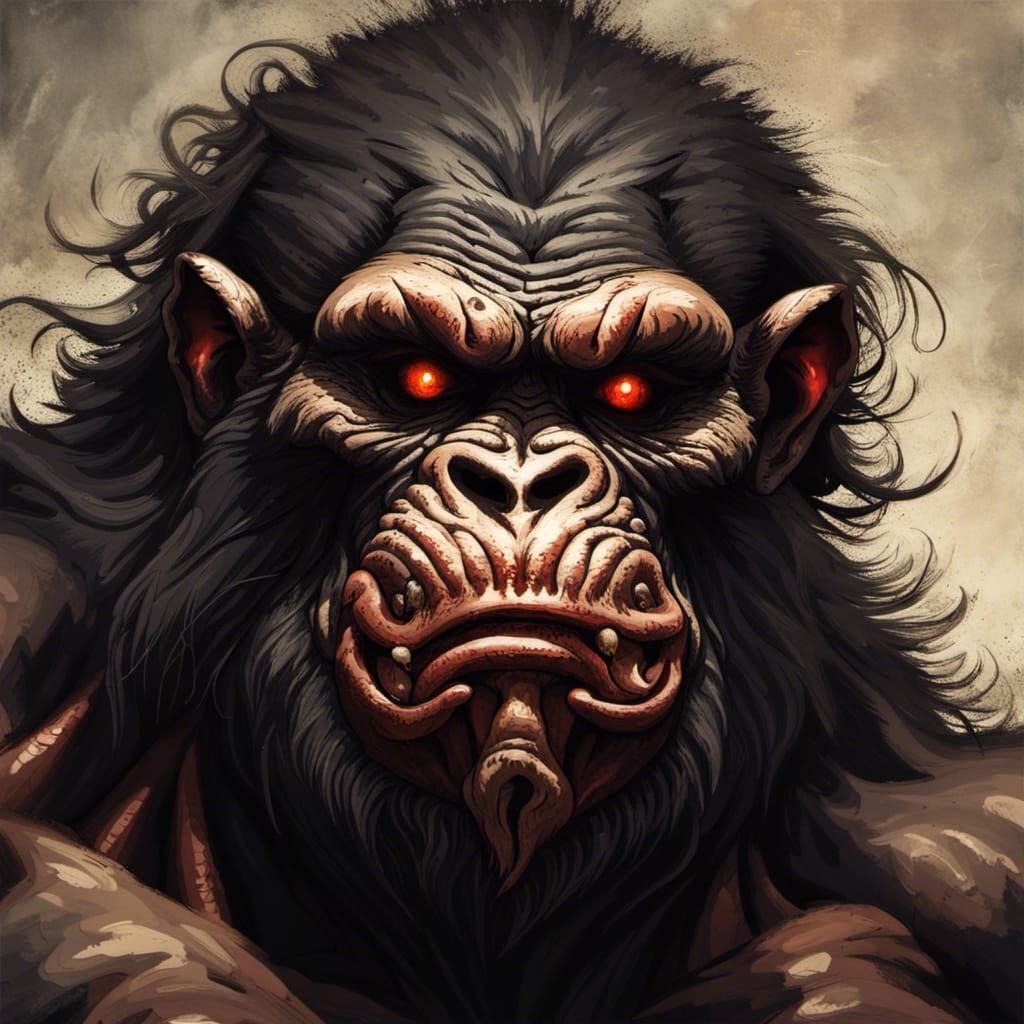 Demon Ape Portrait in Fantasy Art Style