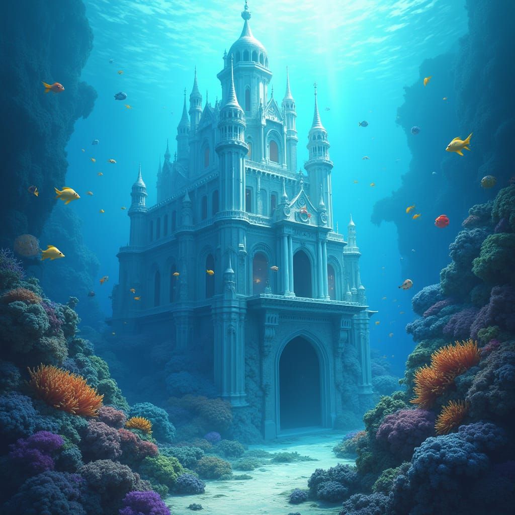 Submerged Castle with Corals in Animated Style