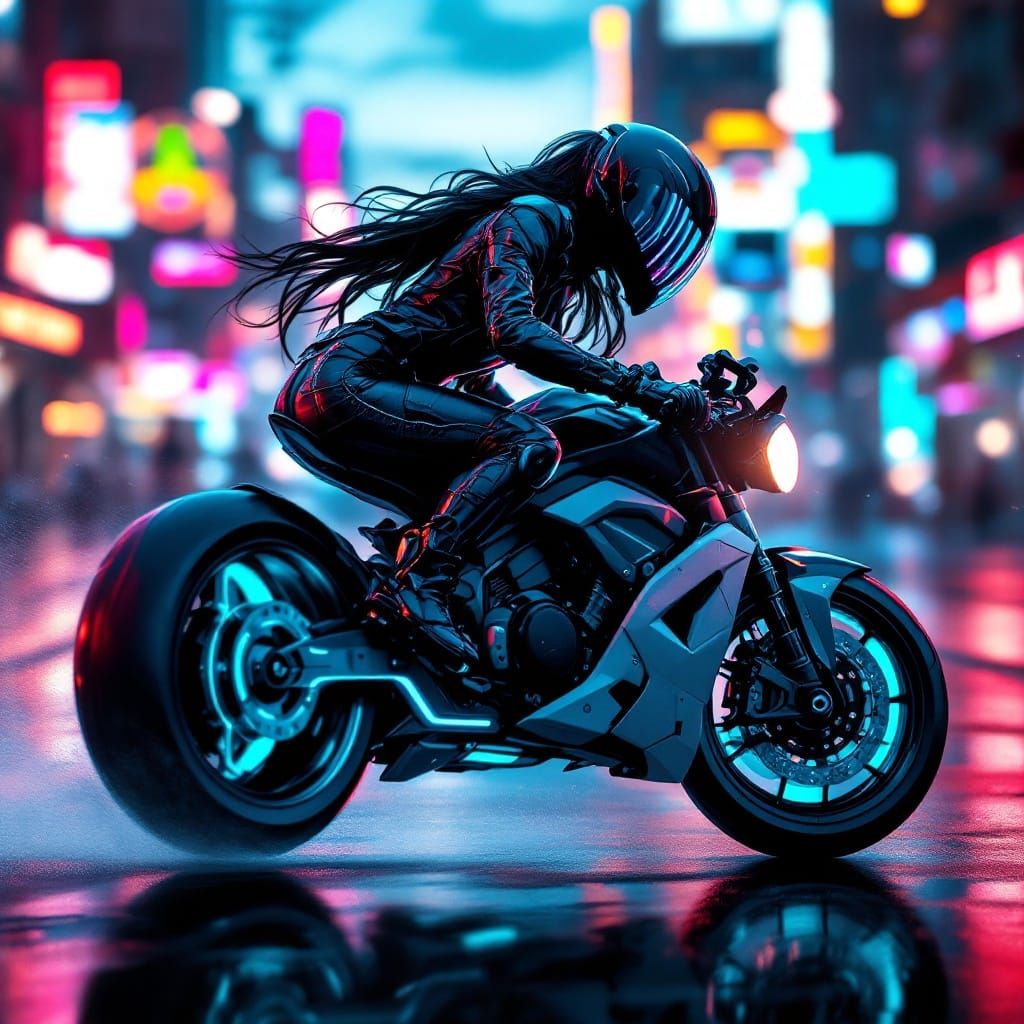 Sleek Rider Dominates Futuristic Cityscape in Anime-Inspired...