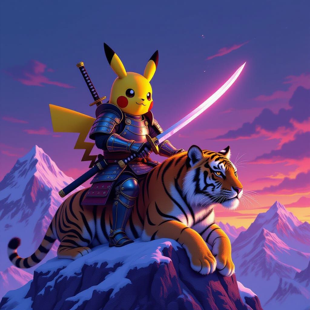 Pikachu in Samurai Armor on Tiger-Ape Mount