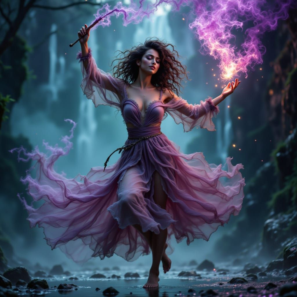 Mystical Girl Mage Dancing with Ethereal Energy