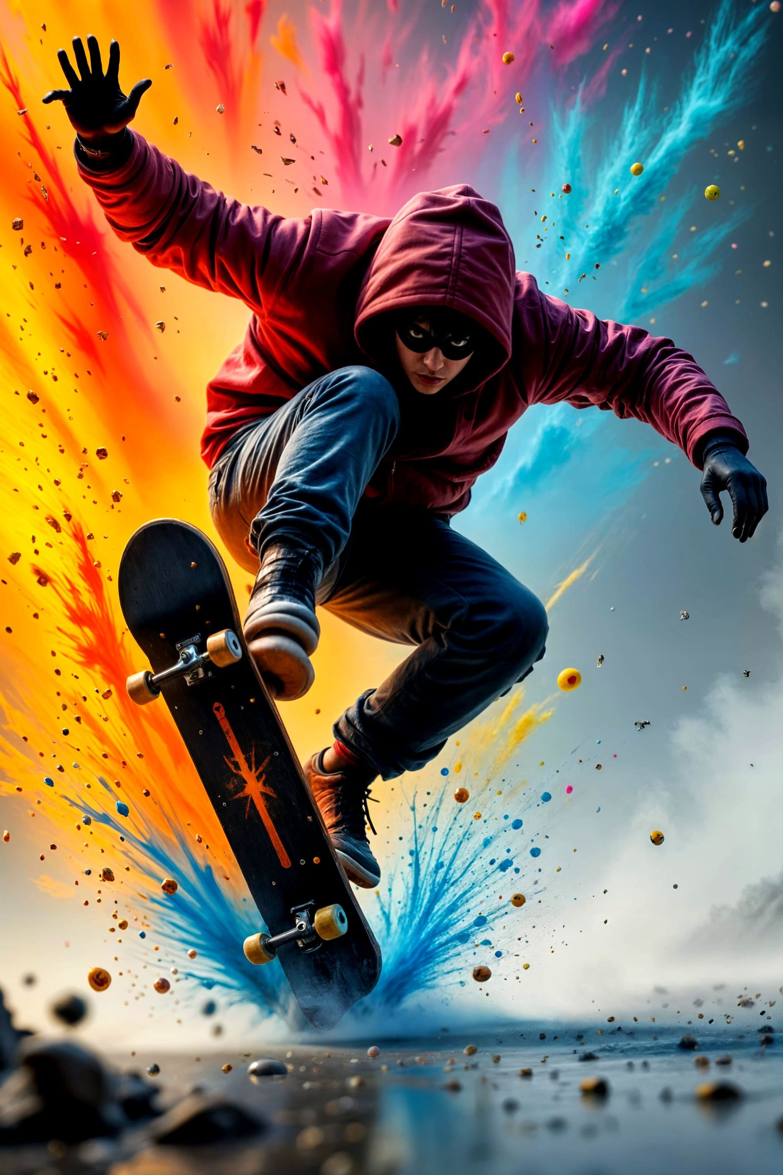 Pro Skateboarder in Hyperrealistic Action