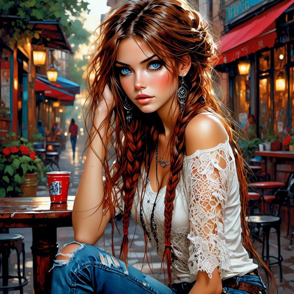 Beautiful Woman in Cafe, Jasmine Beckett-Griffith Style