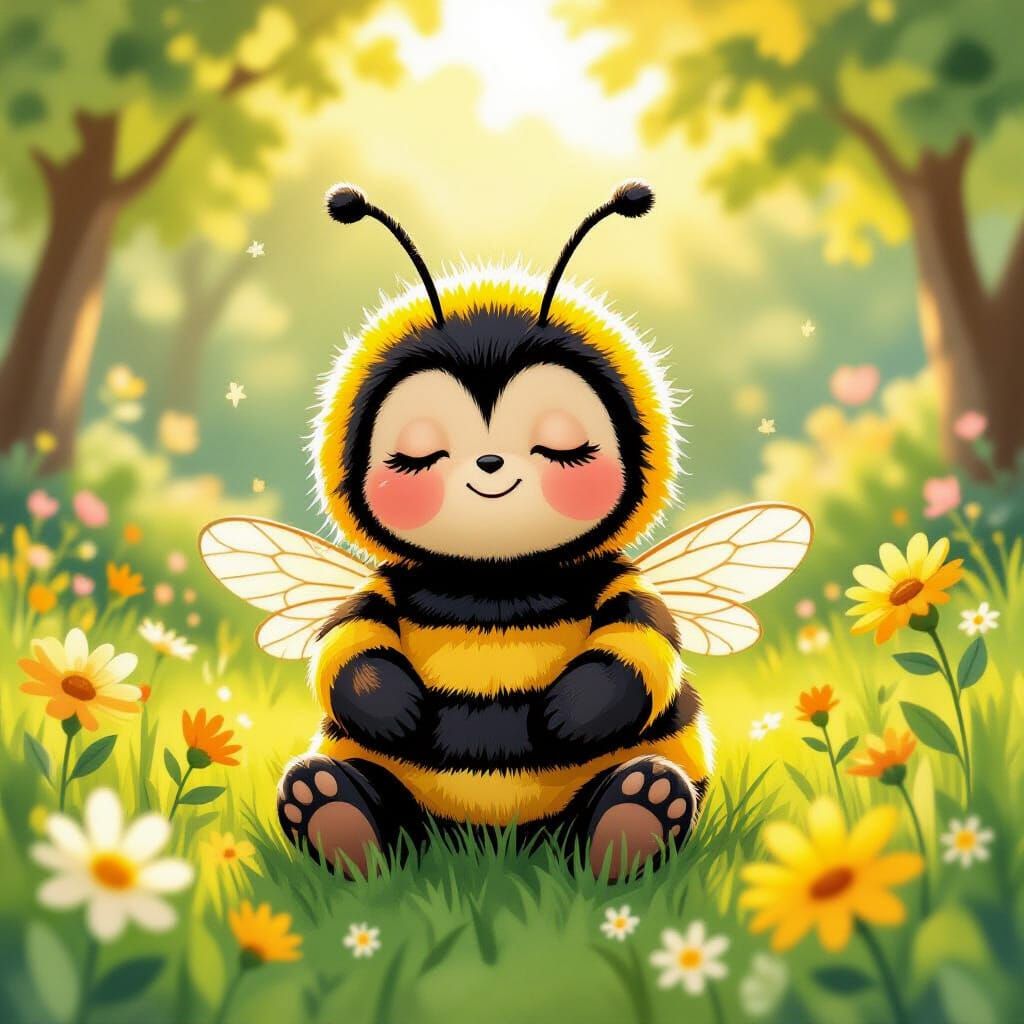 Resting Bumblebee in Dreamy Mixed-Media Style