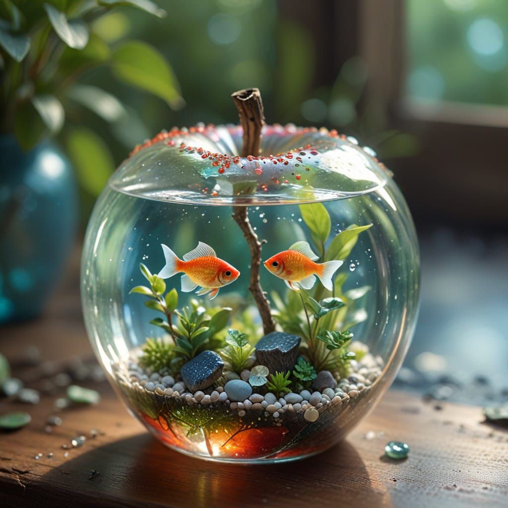 Apple Aquarium: Whimsical Realism Macro Photograph