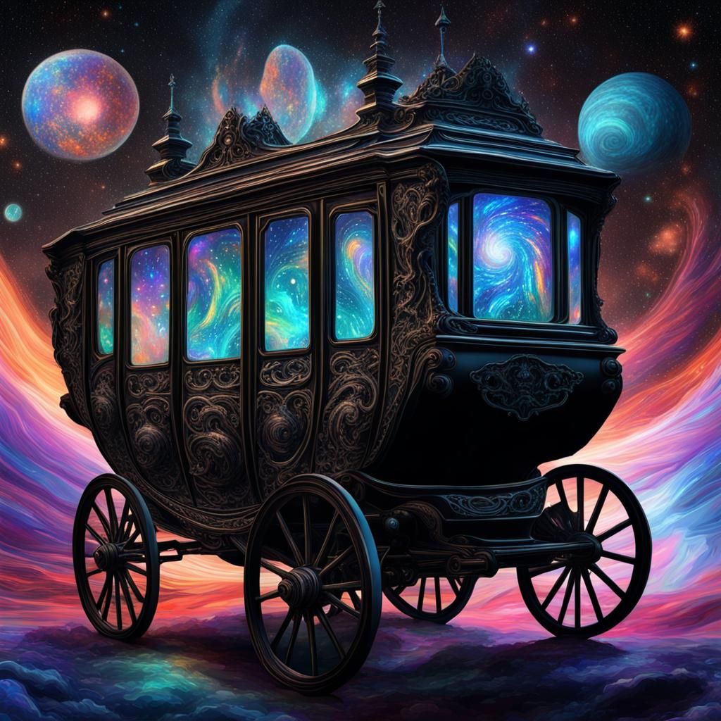 Cosmic Black Carriage, Holographic Astral Illustration
