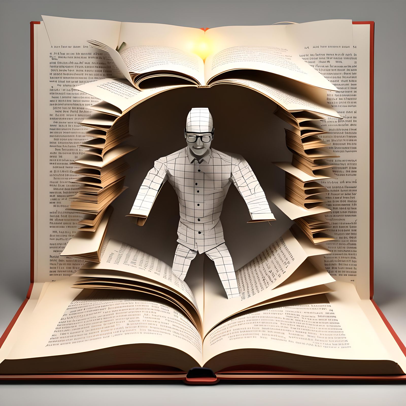 3D Paper Man Emerges From Book